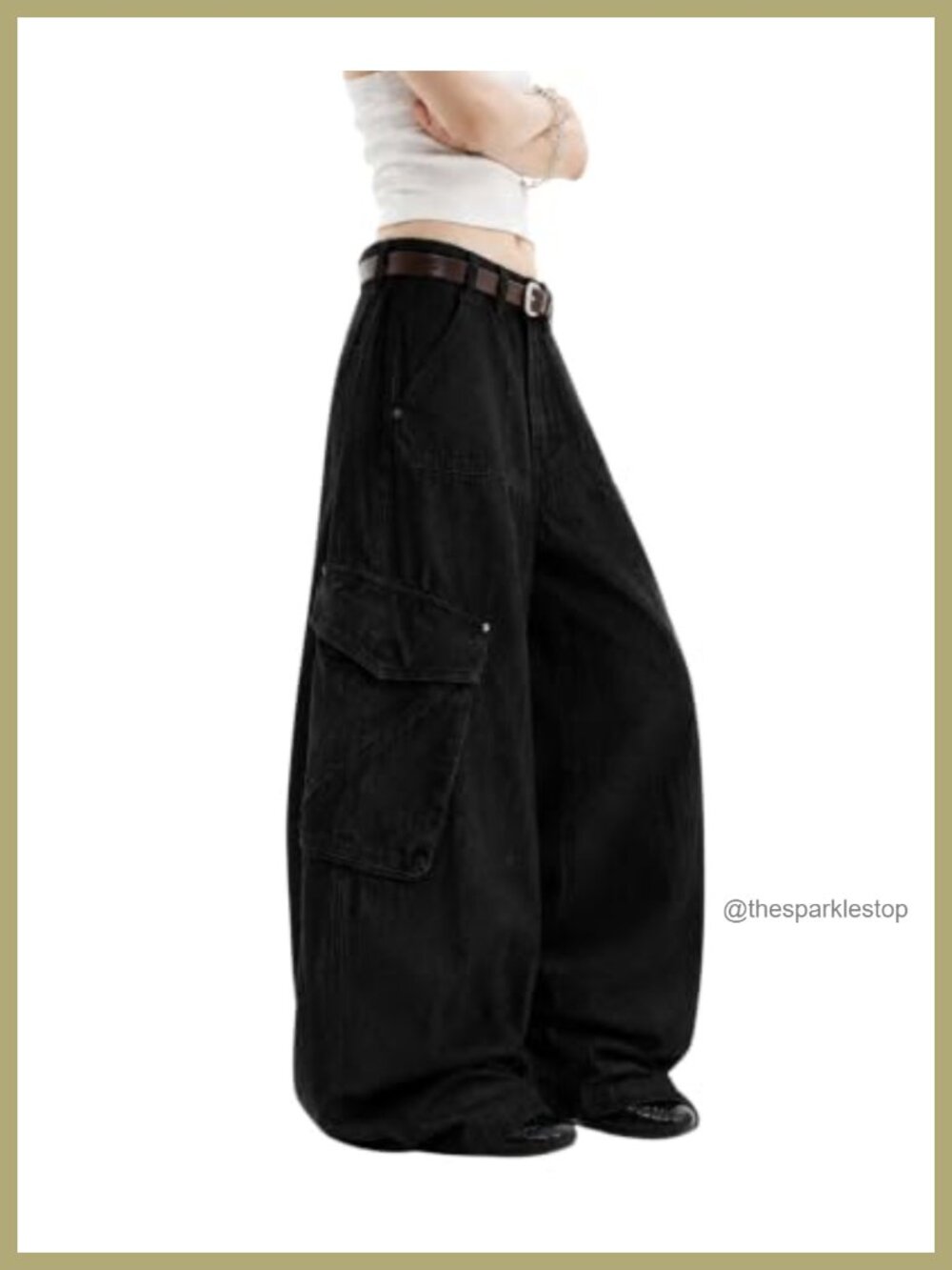 High Waisted Barrel Leg Cargo Jeans Wide Leg Stretch Denim Utility Pants